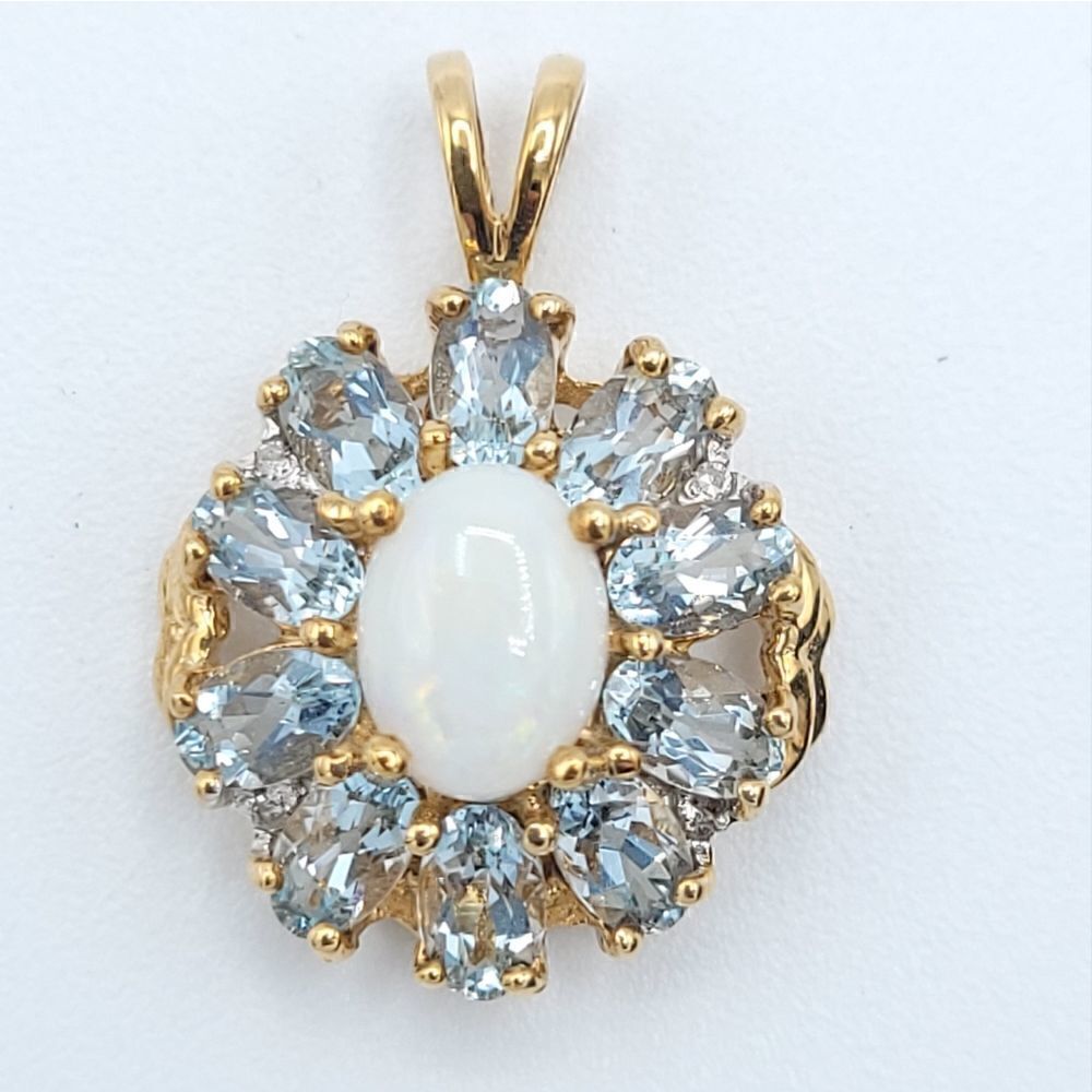 Australian Opal And Aquamarine Pendant 10k